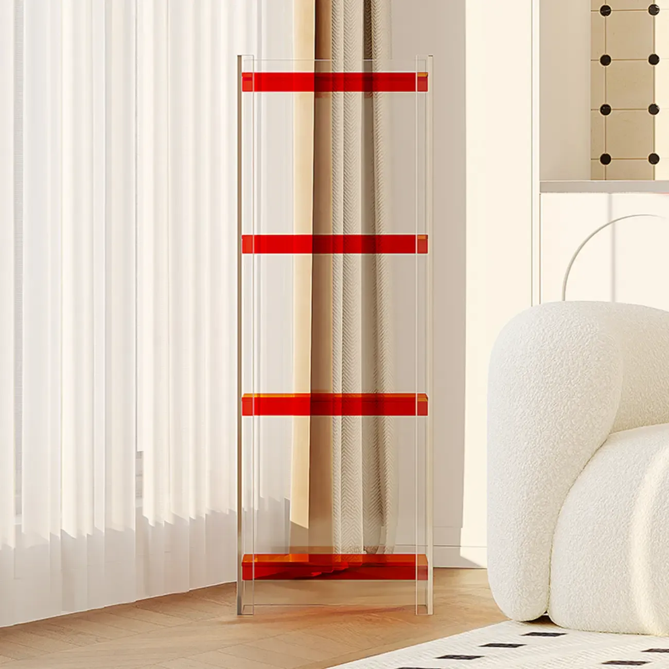 Minimalism Clear Acrylic 4-Tier Vertical Narrow Bookcase