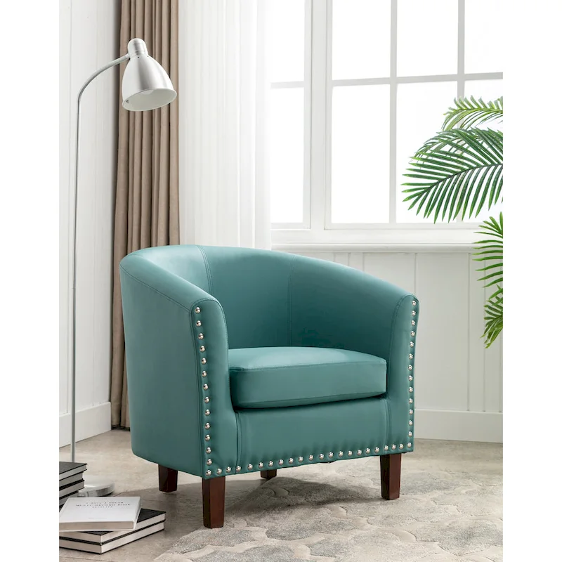 PU Leather Barrel Accent Chair - Brown Single Seat