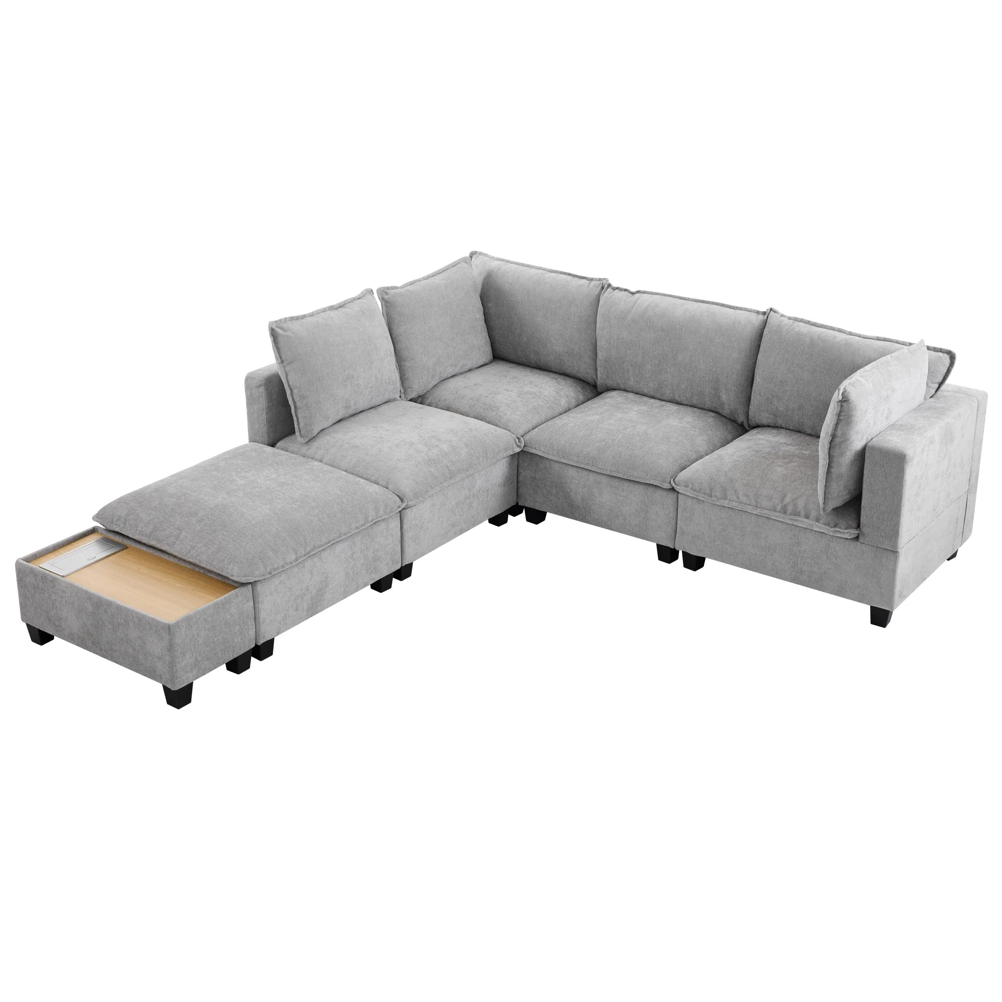 Walker Edison | Cloud Chenille Modular Sectional Sofa with Coffee Table