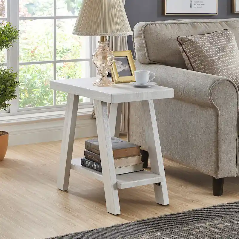 23.5  Modern Rectangular Side Table with Storage Shelf and Wide-angled Legs