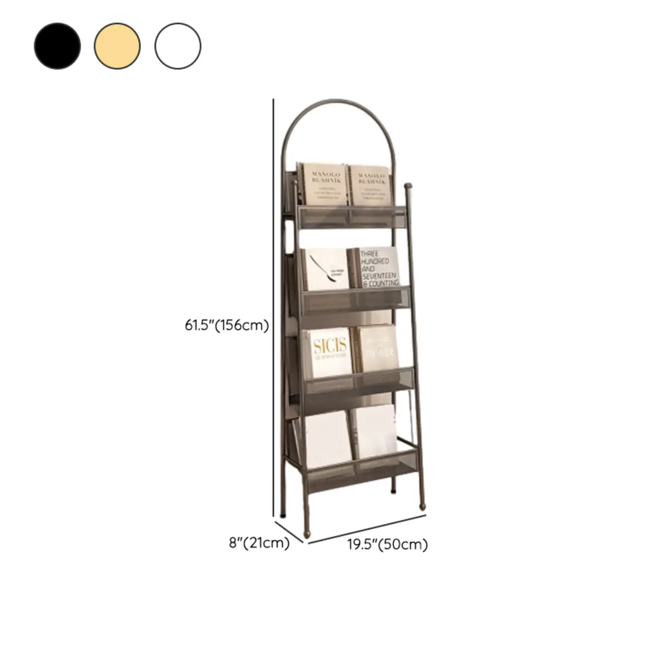 Vertical Metal 4-Shelf Open Back Ladder Bookshelf