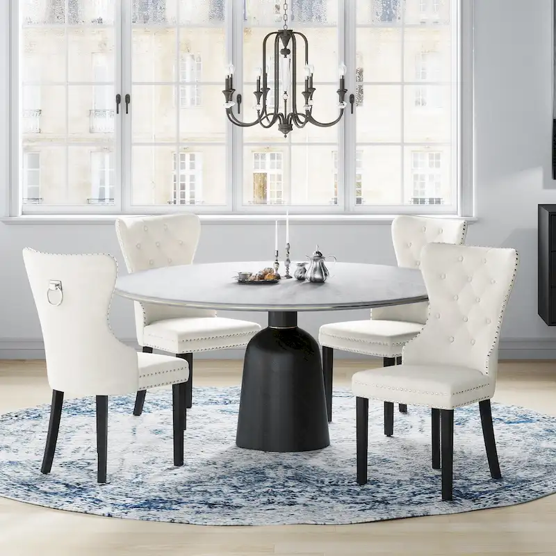 Grandview Tufted Wingback Dining Chair (Set of 4) with Nailhead and Ring Pulls