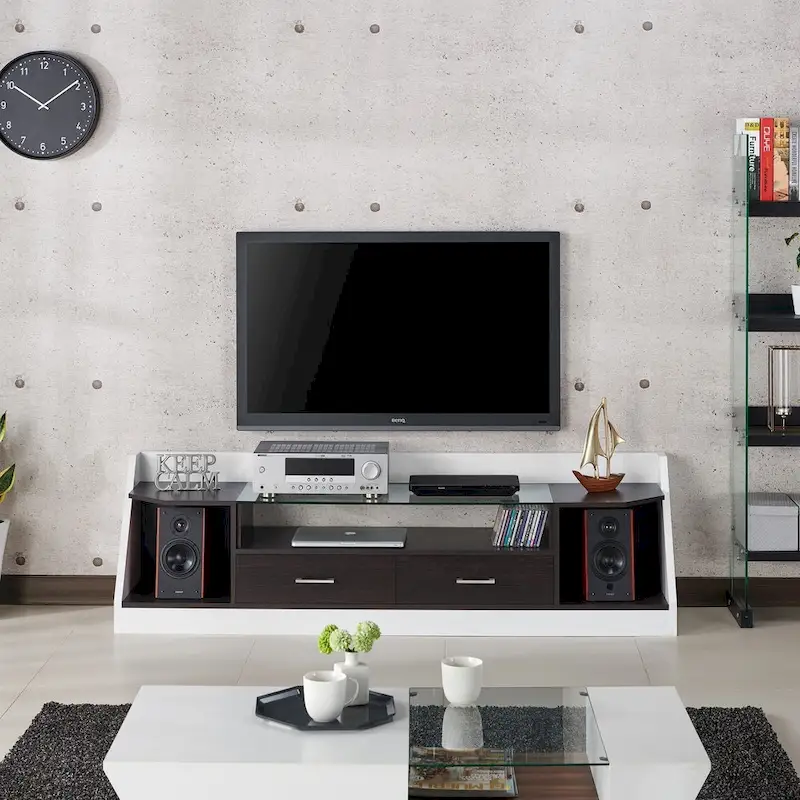 Kax Contemporary White 70-inch Glass Multi-functional Storage TV Console