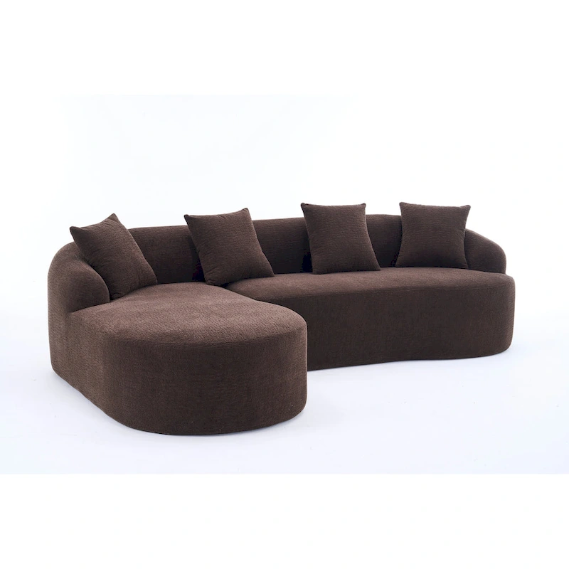 98.4 Chenille L-Shaped 3-Seater Sofa with Chaise Lounge and 4 Pillows
