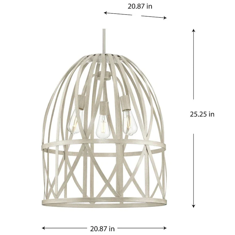 Chastain Collection Three-Light Bleached Oak Basket Farmhouse Pendant Light - 20.87 in x 20.87 in x 25.25 in