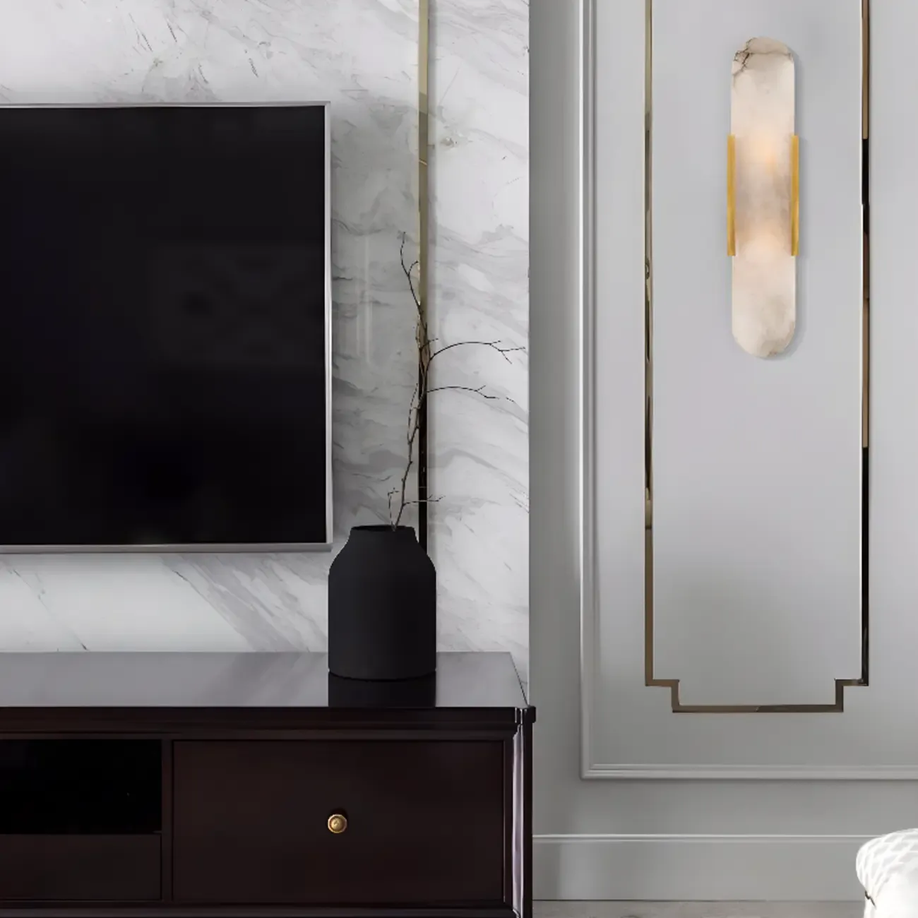 Modern Metal Grey White Stone Shade Up Down Wall Sconce