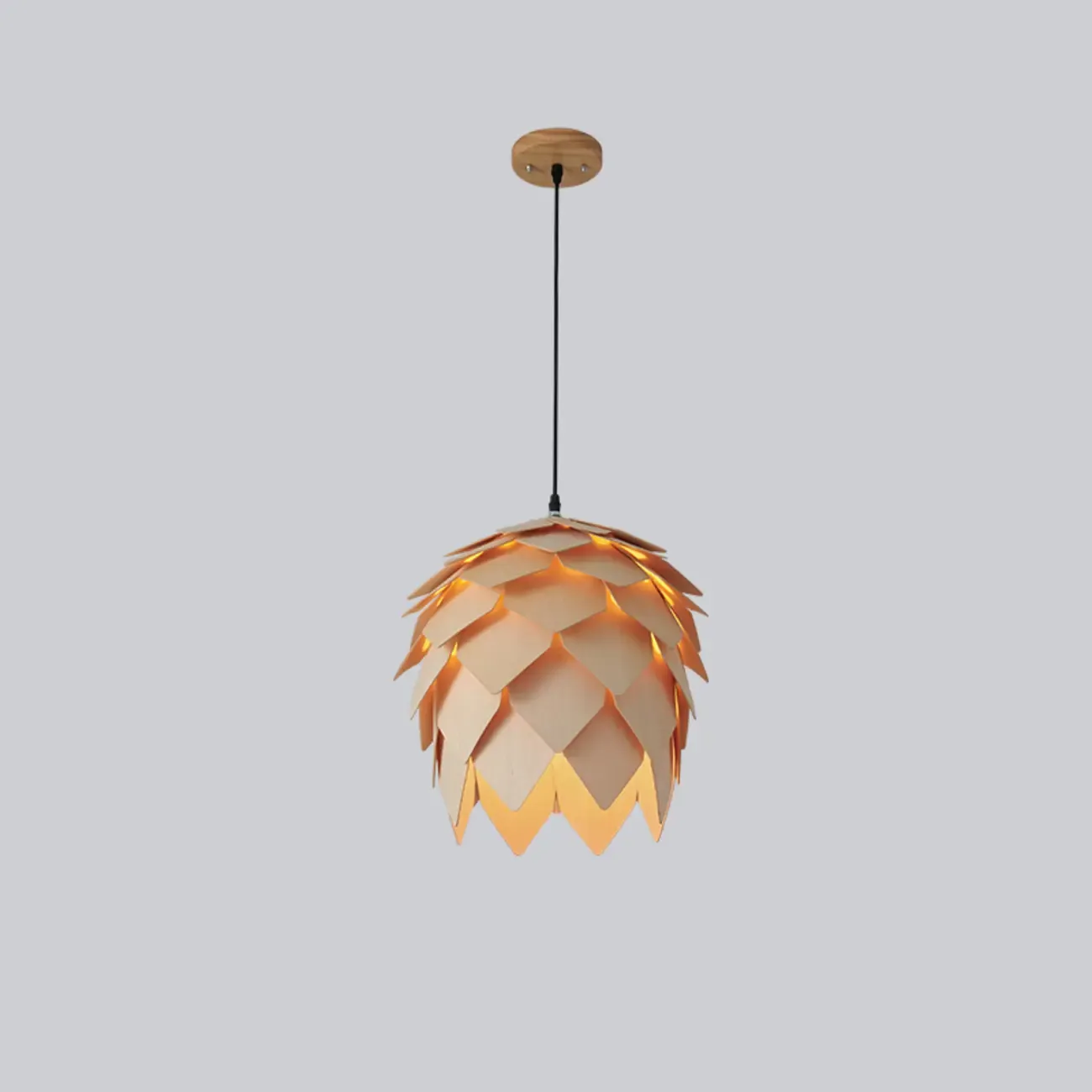 Exquisite Solid Wood Pine Cone Pendant Light Hanging Lamp