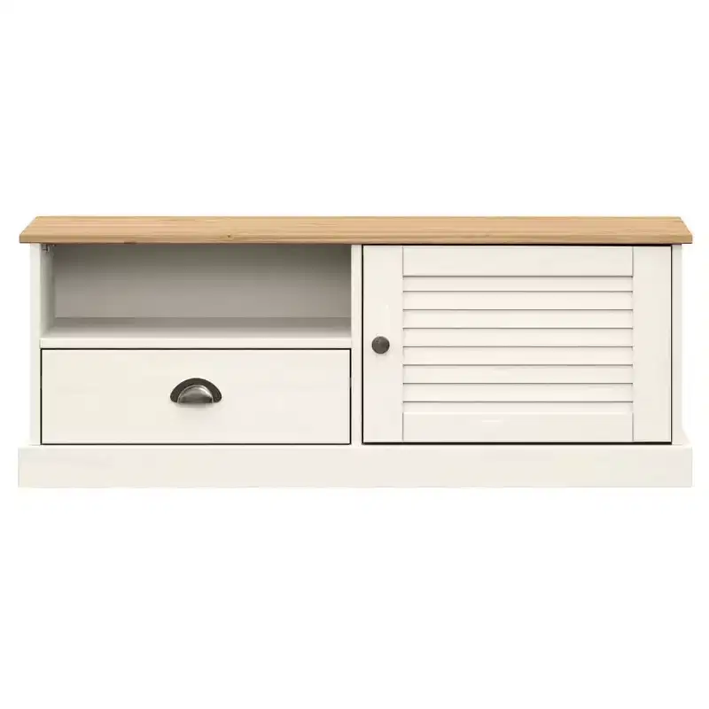vidaXL VIGO White Solid Wood Pine TV Stand Entertainment Center - 41.7x15.7x15.7 with Drawer, Open Shelf & Cabinet, Easy Clean