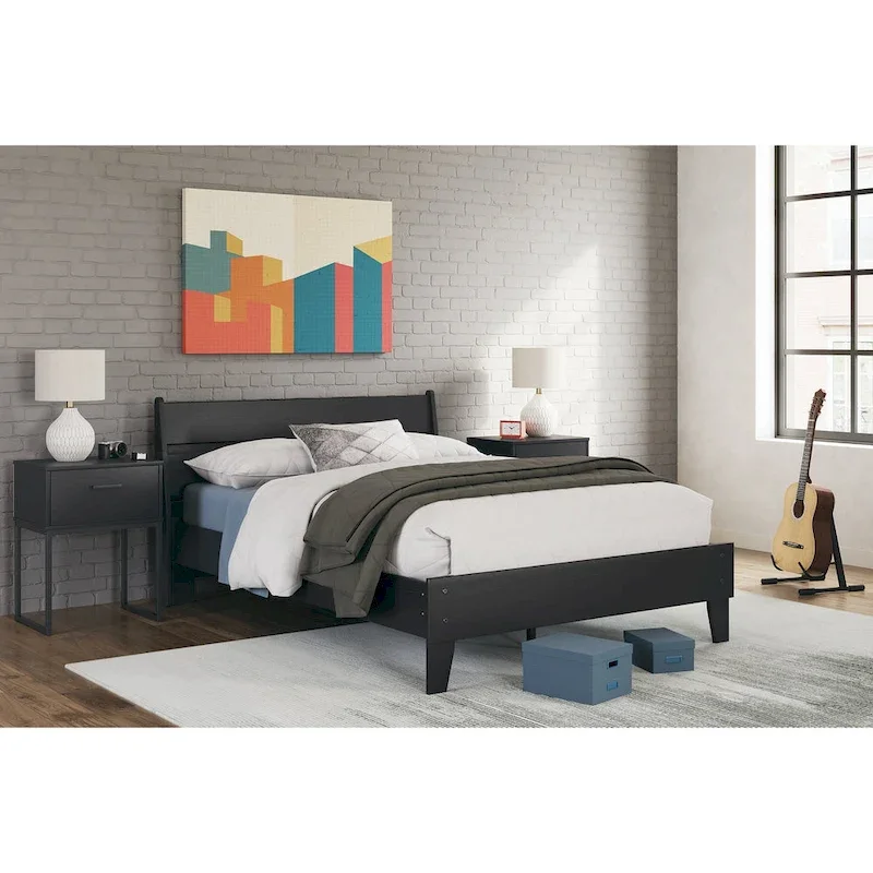 Signature Design by Ashley Socalle Black Panel Headboard with 2 Nightstands