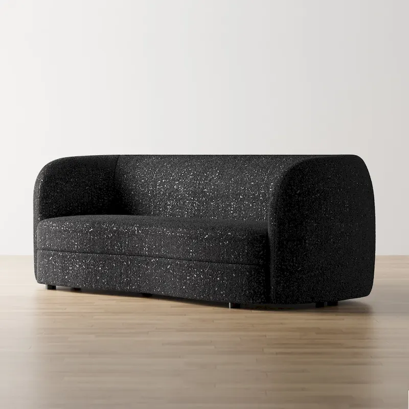 Modern Curved Arms Boucle Sofa Couch with Kidney Style Seat and Round Wooden Legs