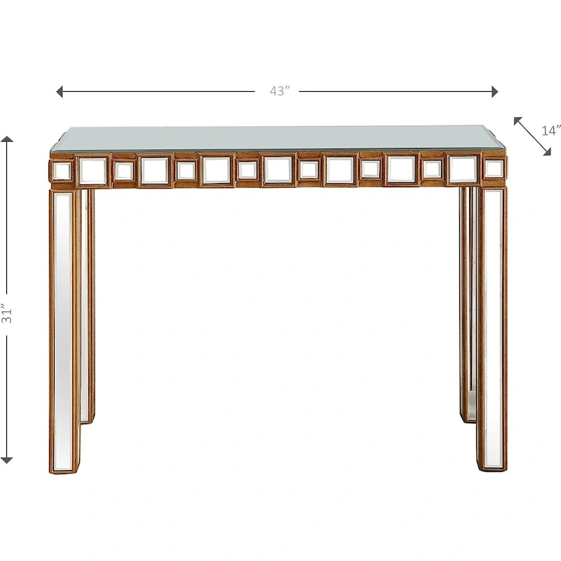 Gold Mirrored Rectangular Console Table and Four-Leg Glass Base - 43  L x 14  W x 31  H