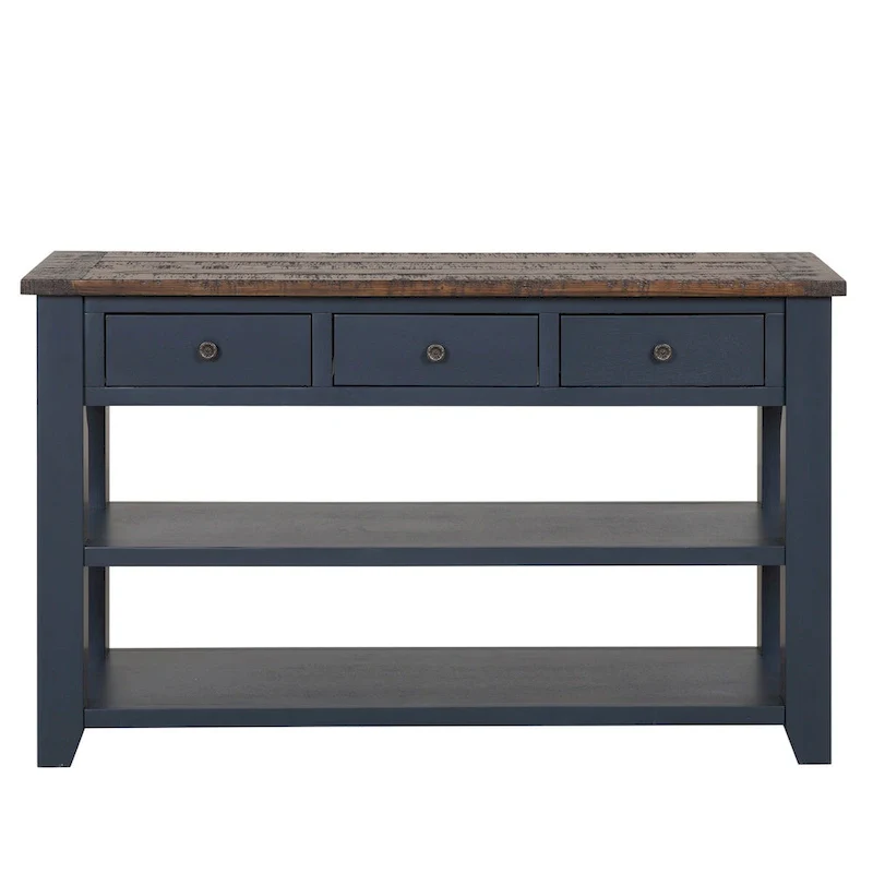 48 Solid Pine Wood Top Console Table with Drawers and Shelve