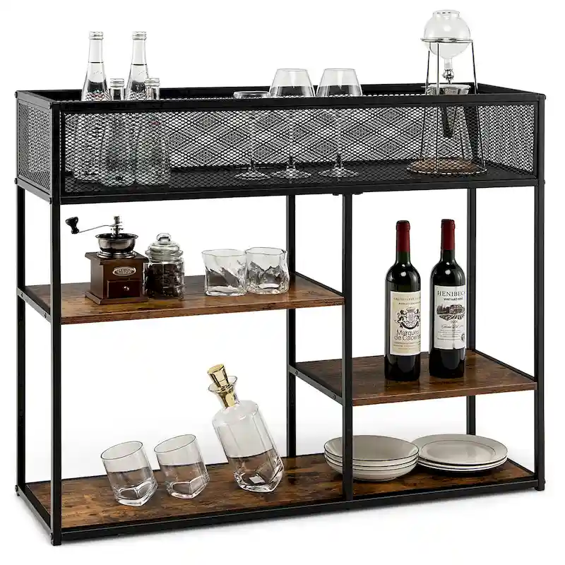 Gymax 4-Tier Console Table w/ Wire Basket Narrow Sofa Table w/ shelf