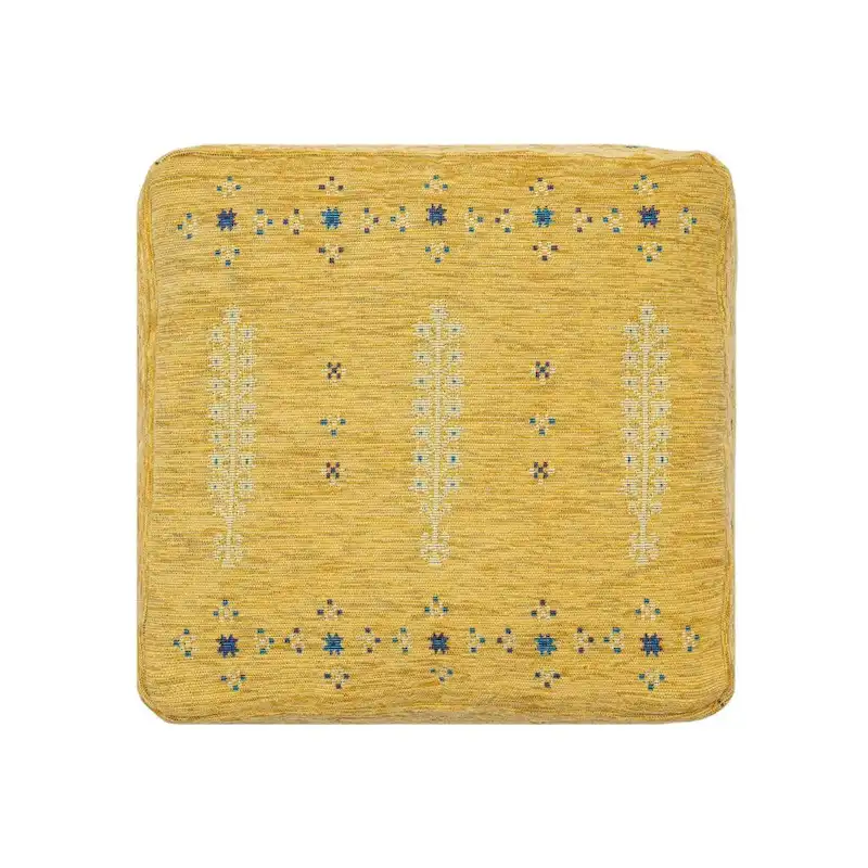 Pouf Ottoman - Yellow, Abstract Geometric Pattern, 18 Diameter