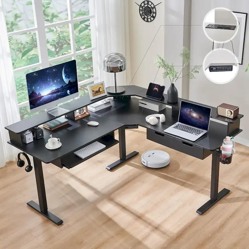 60 L Shaped Electric Comnputer Desk, Height Adjustable Gaming Desk