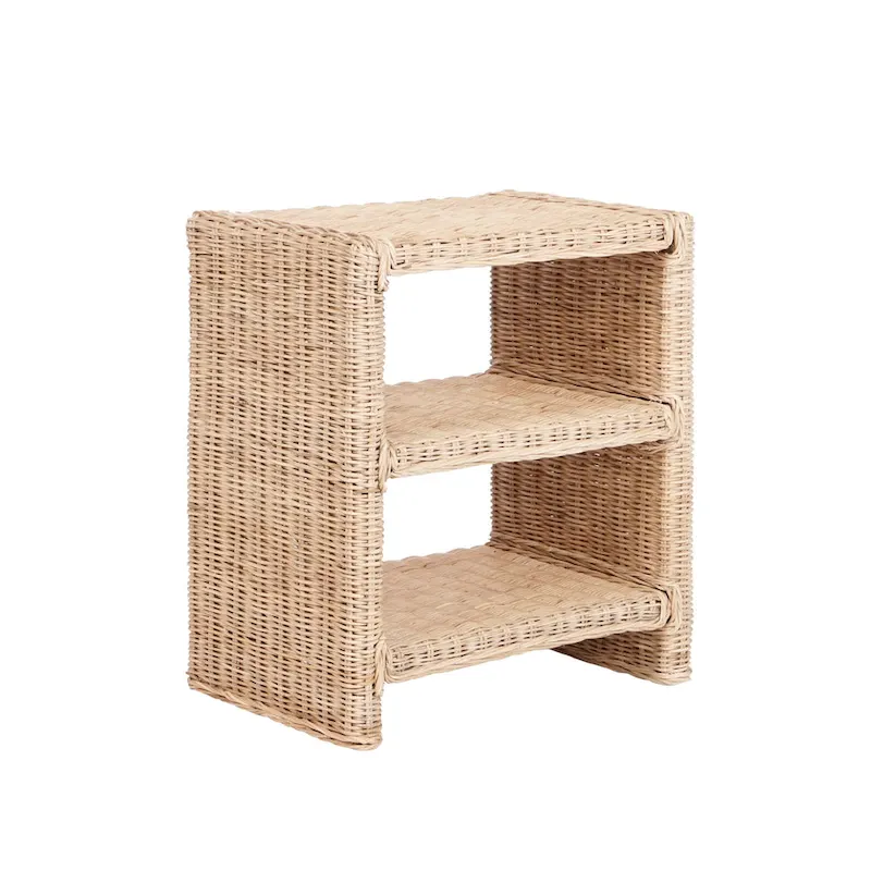 Spiroa 22 Coastal Bohemian Rattan/Wood 3 Tier End Table, Natural, by JONATHAN Y - 22.04