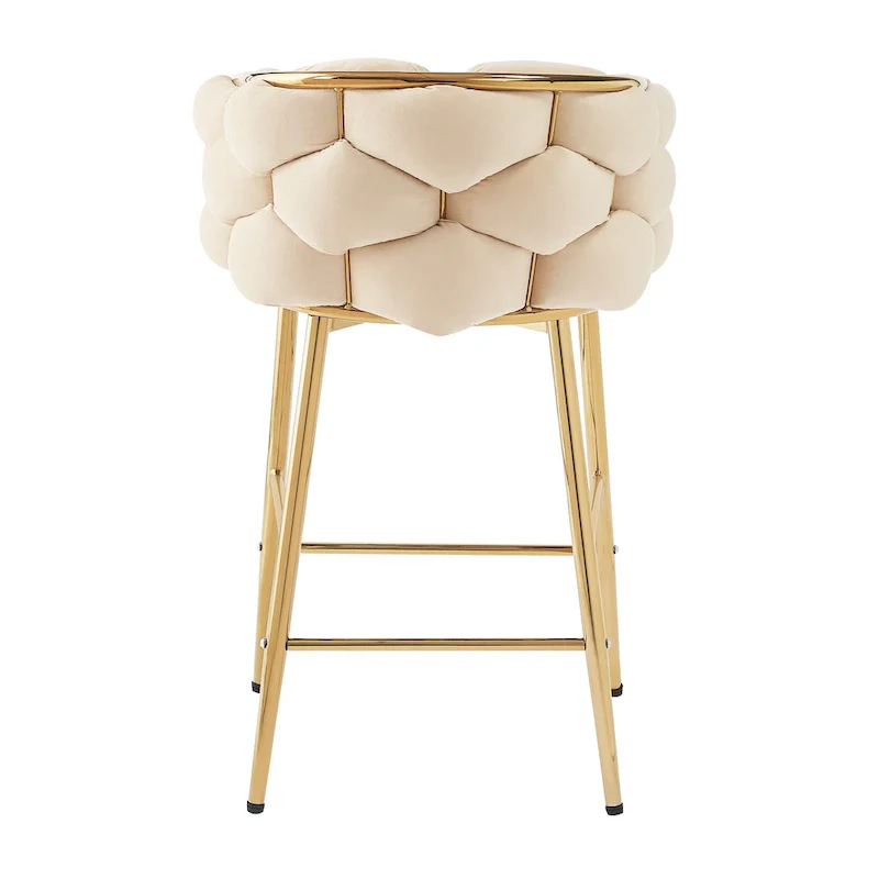 Set of 2 Bar Stools with Velvet Padded Seat and Metal Legs