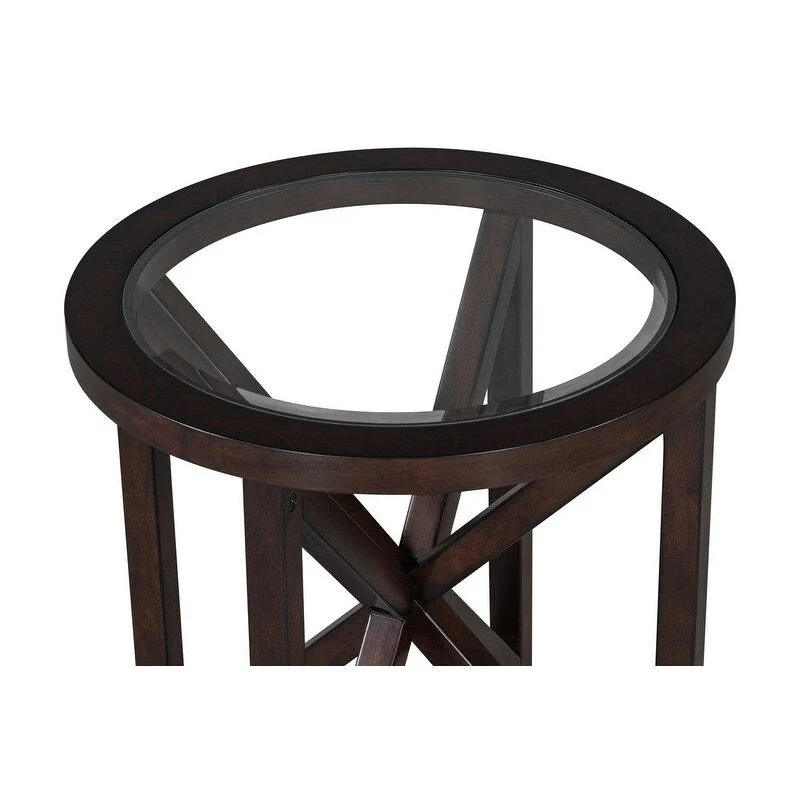 Modern simple glass coffee table, tempered glass coffee table solid wood base round transparent glass top