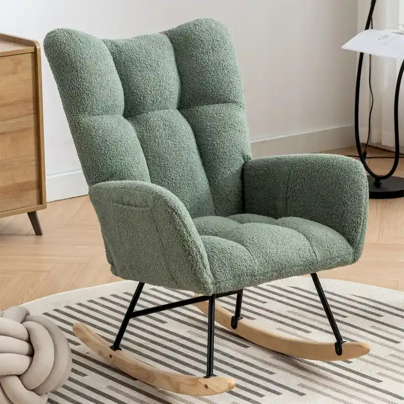 Rocking Chair Upholstered Glider Rocker Rocking Accent Chair Padded Seat with High Backrest Armchair