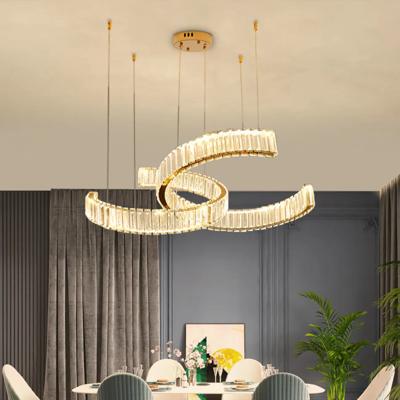 Stylish Gold LED Intercross Ring Crystal Chandelier