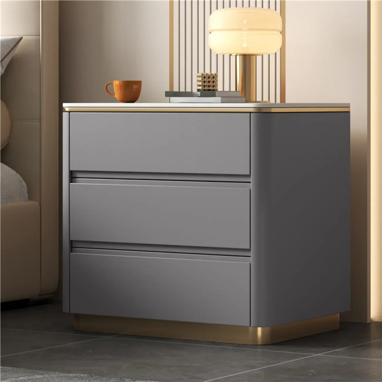 Modern Faux Marble Top Wood 3-Drawer Nightstand