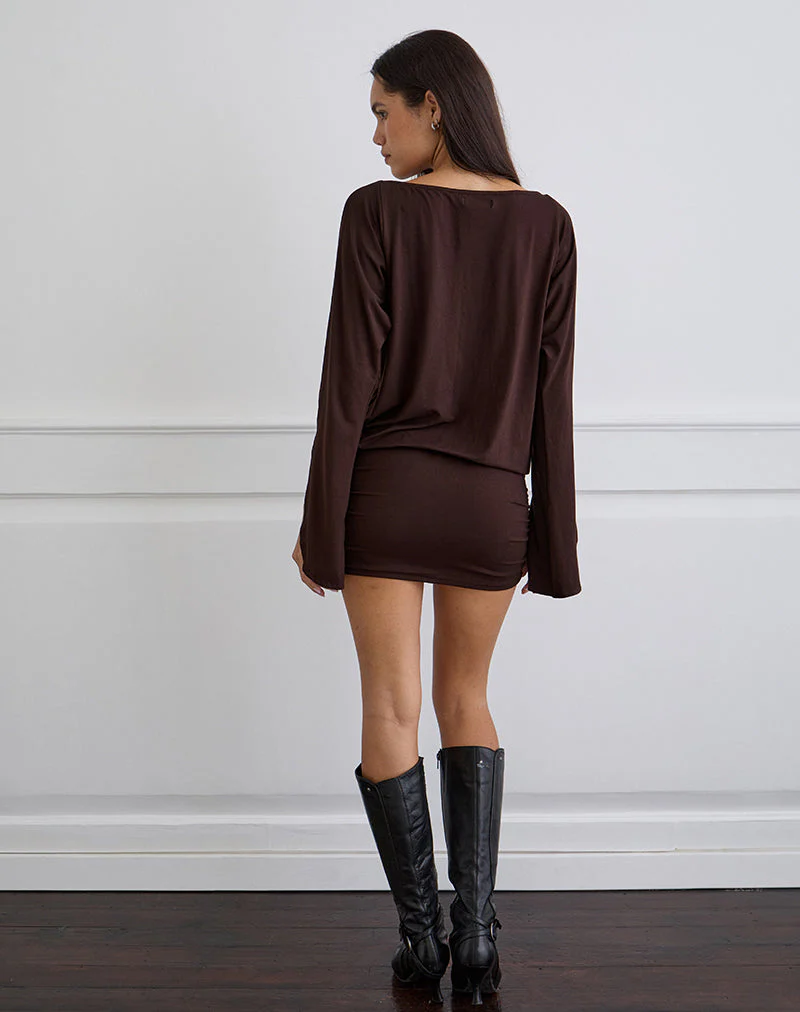 Sybe Long Sleeve Mini Dress in Bitter Chocolate