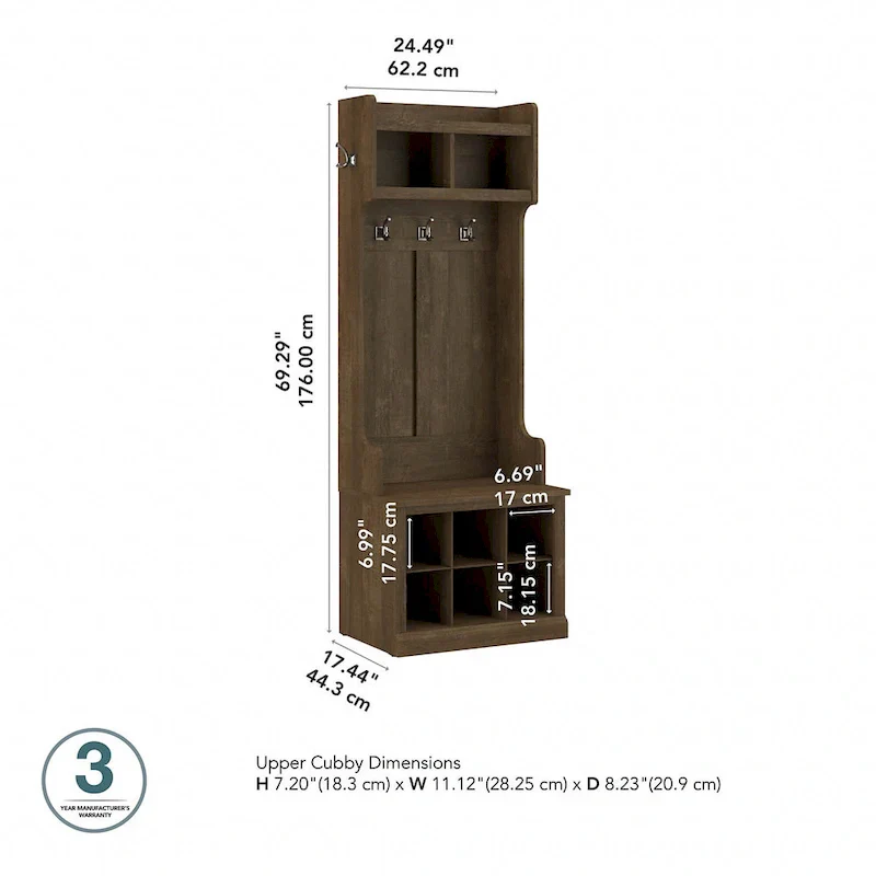 Woodland Hall Tree and Small Shoe Bench with Shelves by Bush Furniture