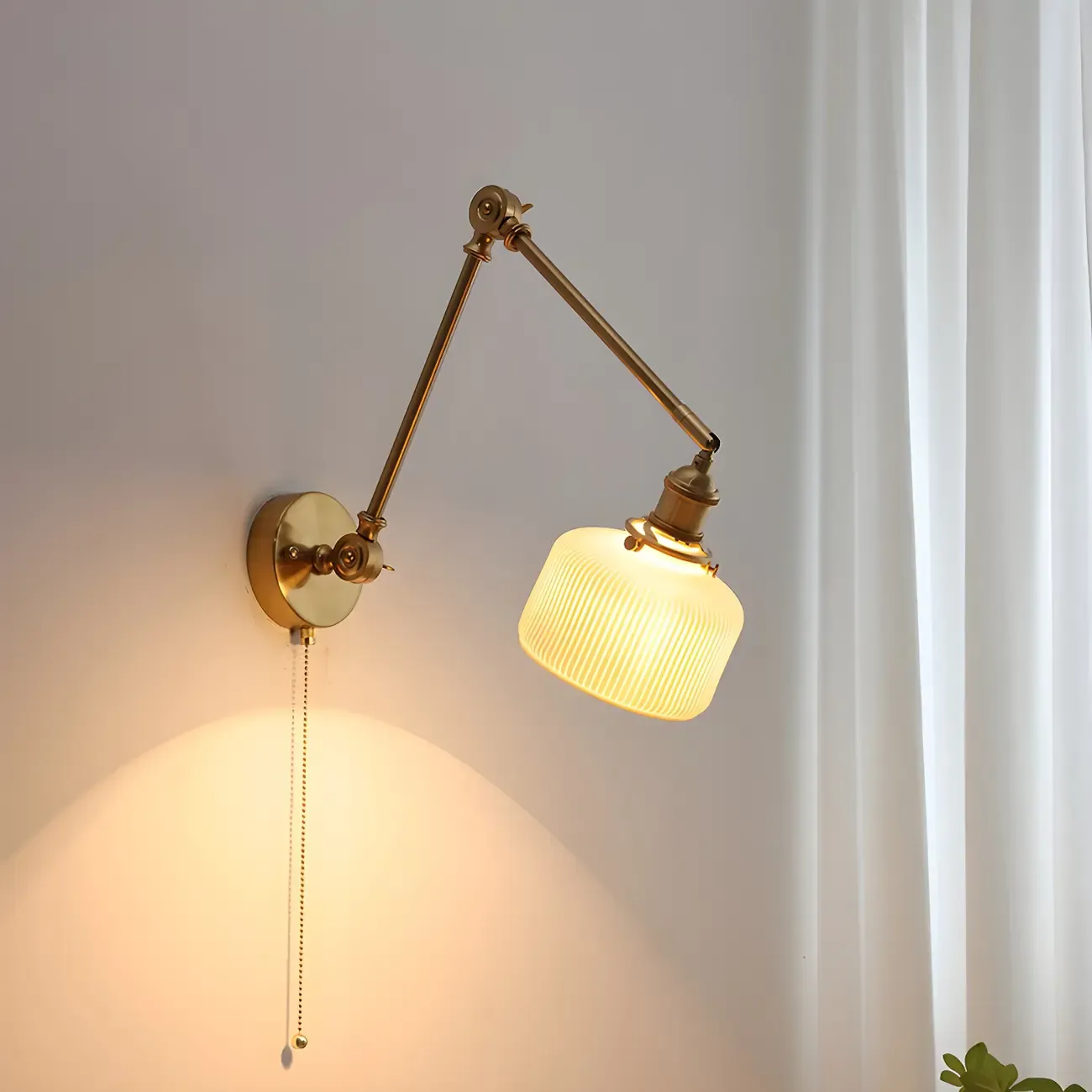 Classic Gold Metal Swing Arm Ceramics Shade Wall Light