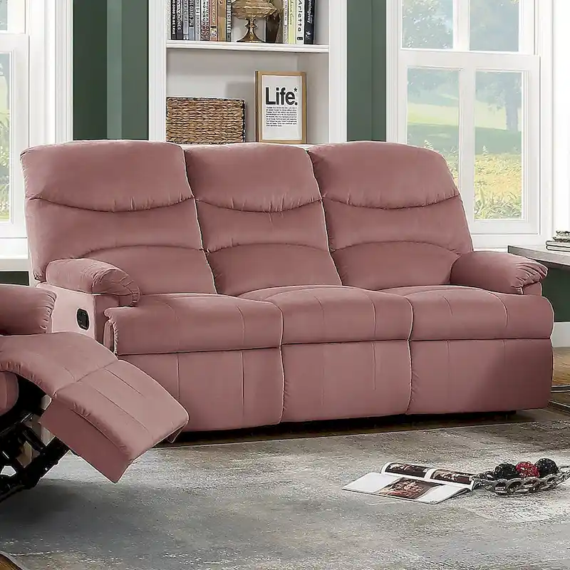 Velvet Upholstered Manual Motion Recliner Sofa