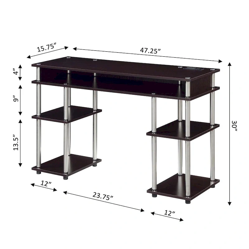 Designs2Go No Tools Student Desk with Charging Station and Shelves