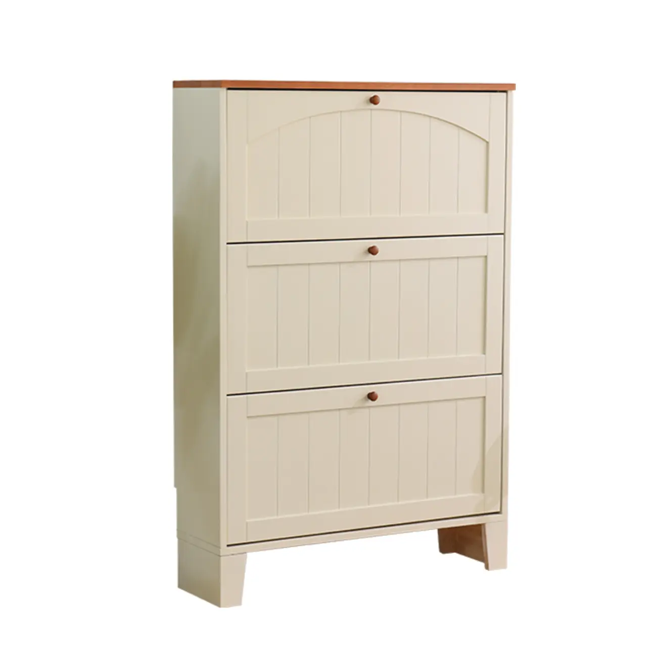 Entryway White/Tawny Wooden Wall-Mounted Shoe Cabinet