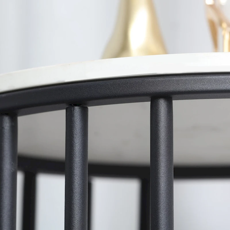 End Table 2-Tier Round Side Accent Table with Sintered Stone Tabletop - 15.7x15.7x21.3 inch