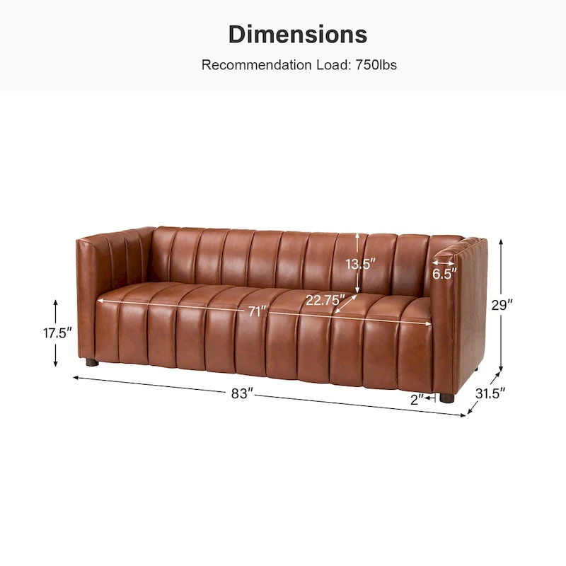 Olinto Modern Camel 83-Inch Genuine Leather Curved Couch with Channel Back by HULALA HOME