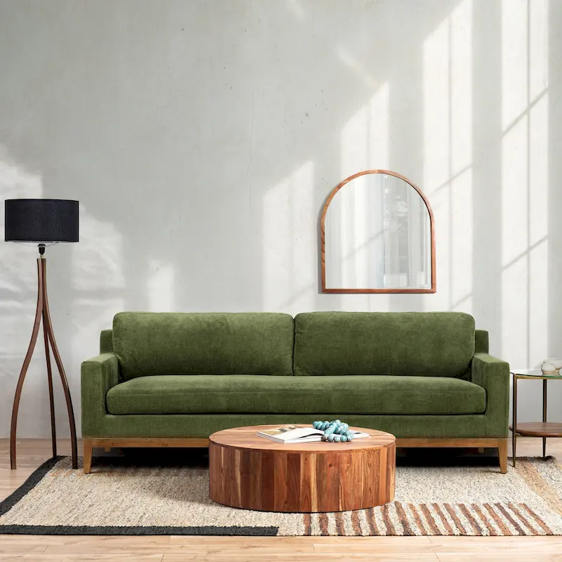 Poly & Bark Zyon 90 Sofa in Distressed Green Velvet