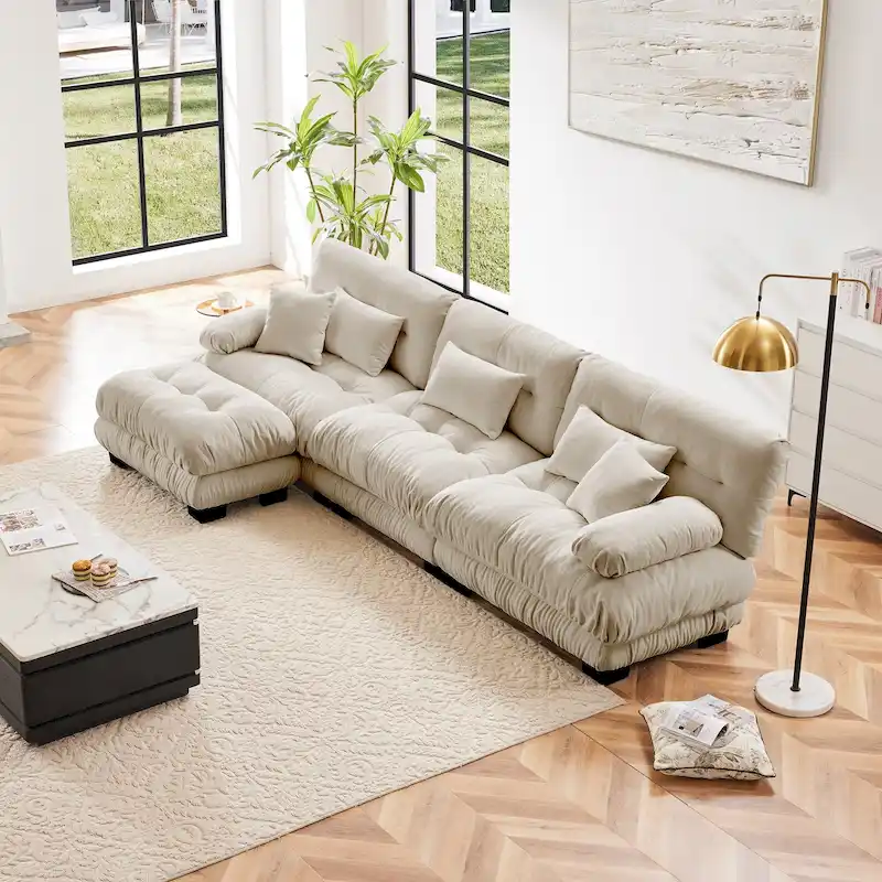 L-Shaped Indoor Sectional Sofa Cloud Couch with Ottoman