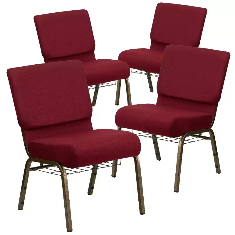 Multi-Color Fabric Upholstered Church Chair with Book Rack, Set of 4