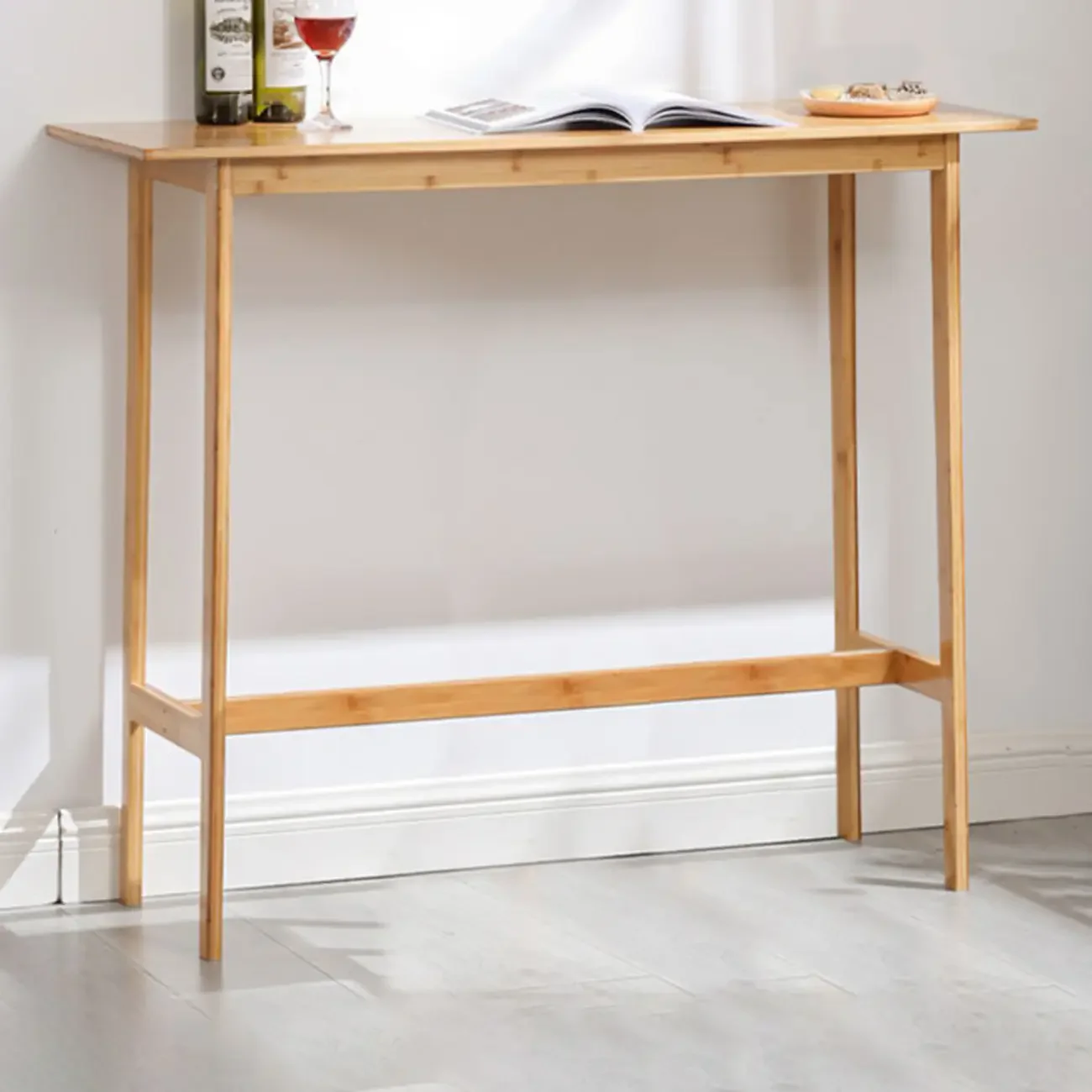 Modern Natural Finish Wooden Fixed Top Footrest Bar Tables