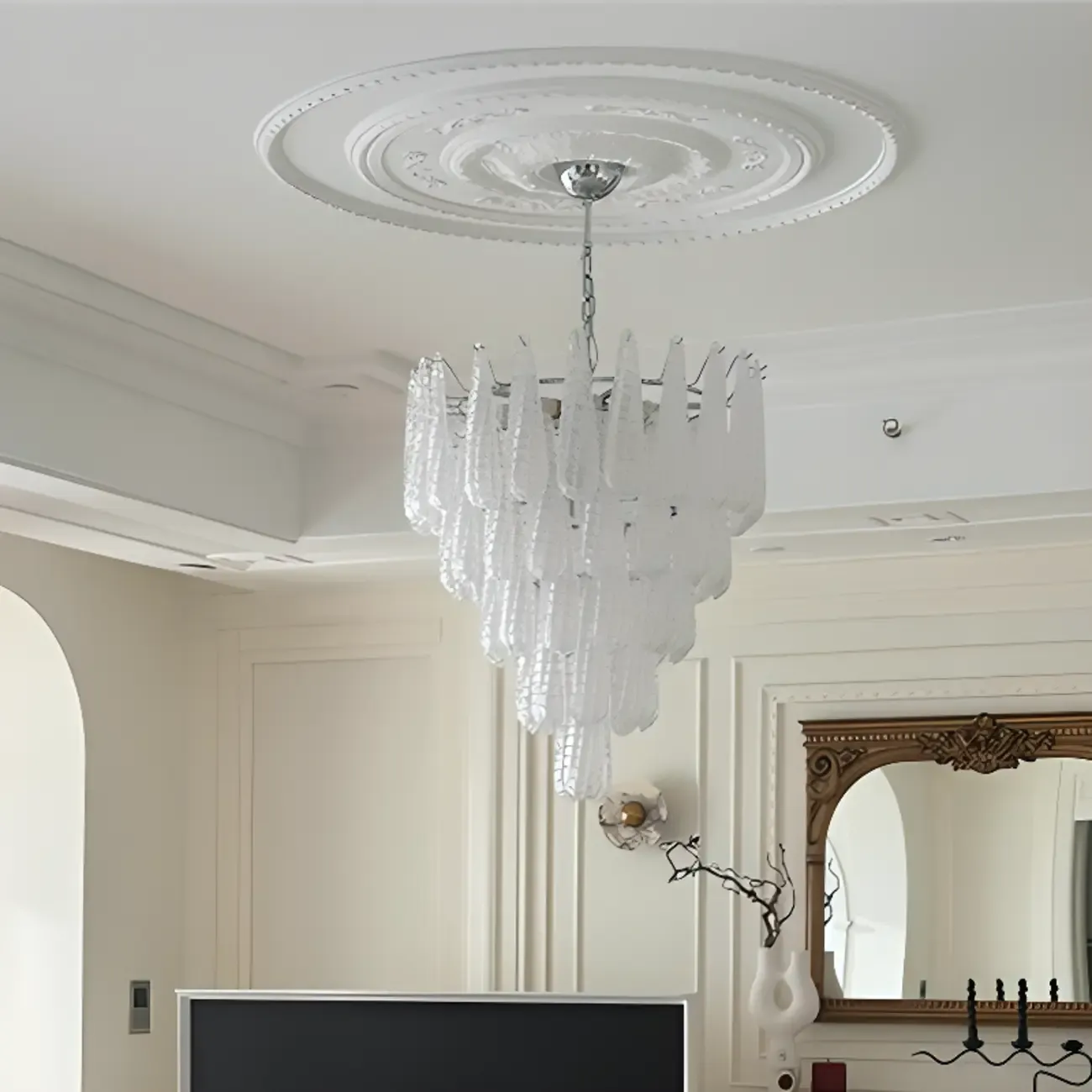 White Crystal Teardrop Glass Modern Chandelier