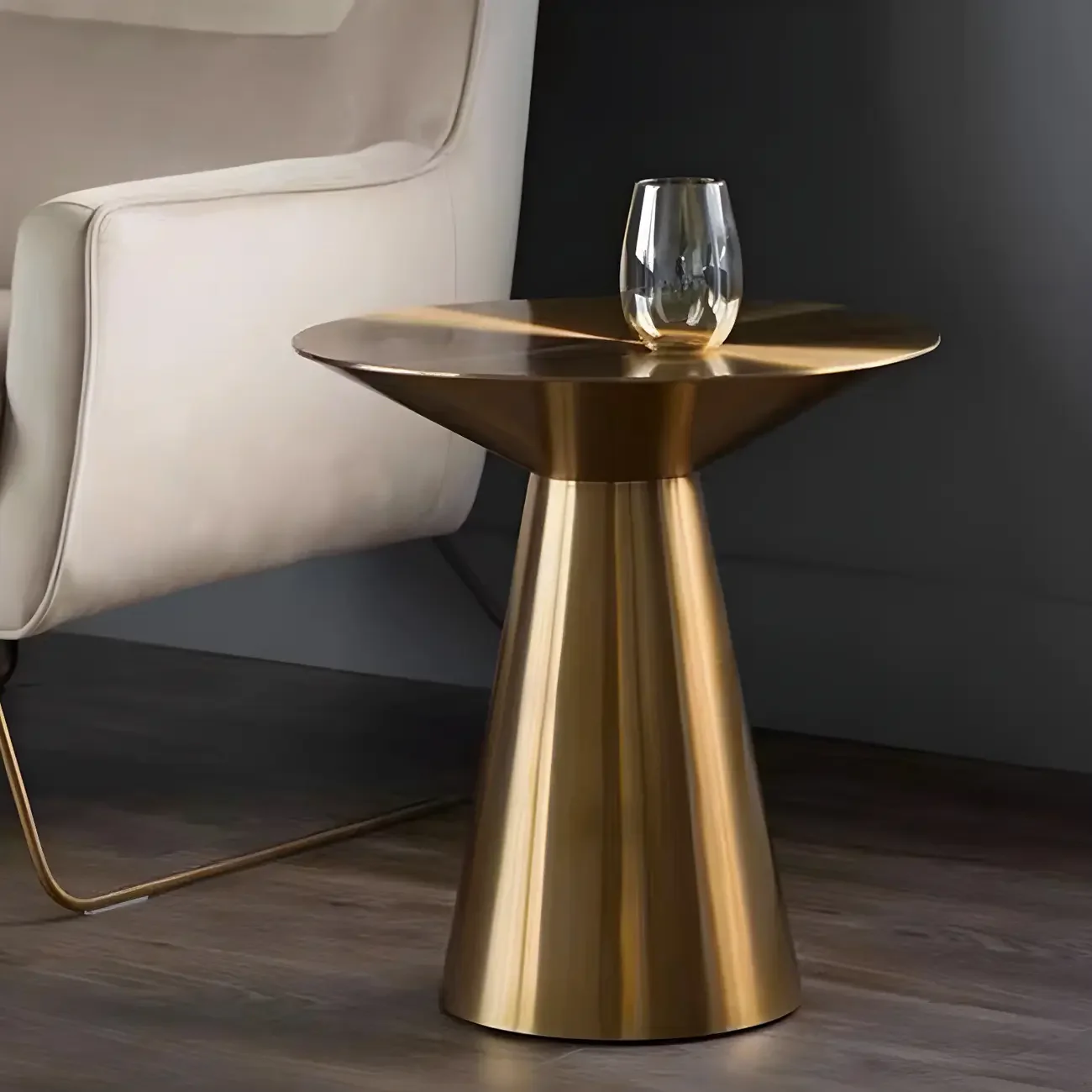 Traditional Golden Round Metal End Table for Living Room