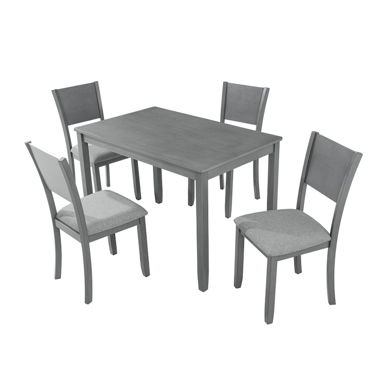 5 Pcs Kitchen Dining Table and Chair Set, Rectangular Wooden Dining Table with 4 Upholstered High Back Chairs and 1 Bench