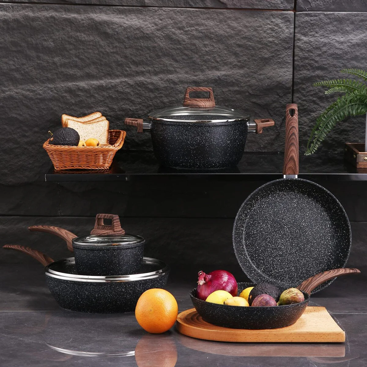 Pots and Pans Set Non stick, Ceramic Cookware Set Nonstick Kitchen Cooking Set w/Frying Pan Saucepan Saute Pan Casserole