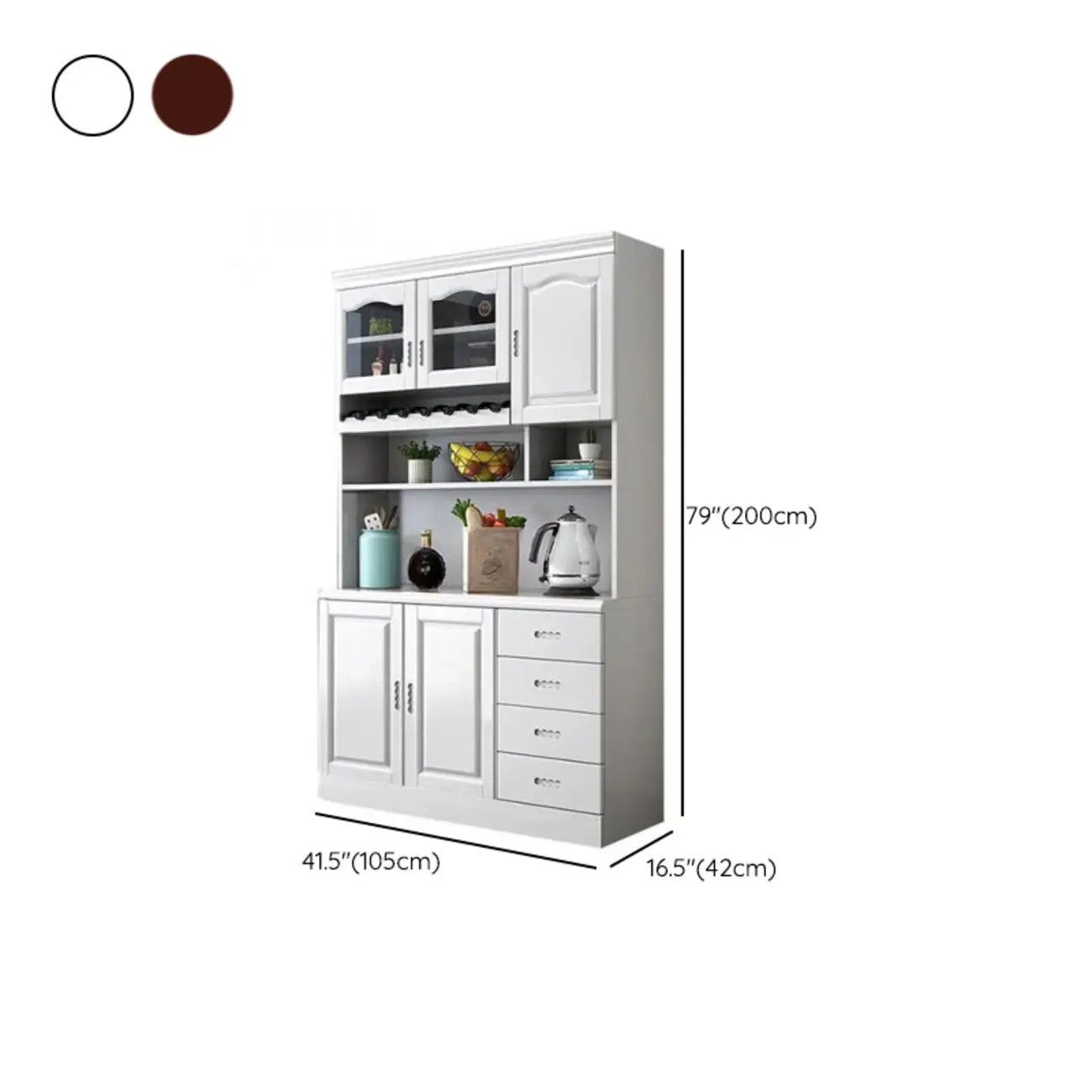 Kitchen Wooden White Cabinet Sideboard Built-in Wine Rack