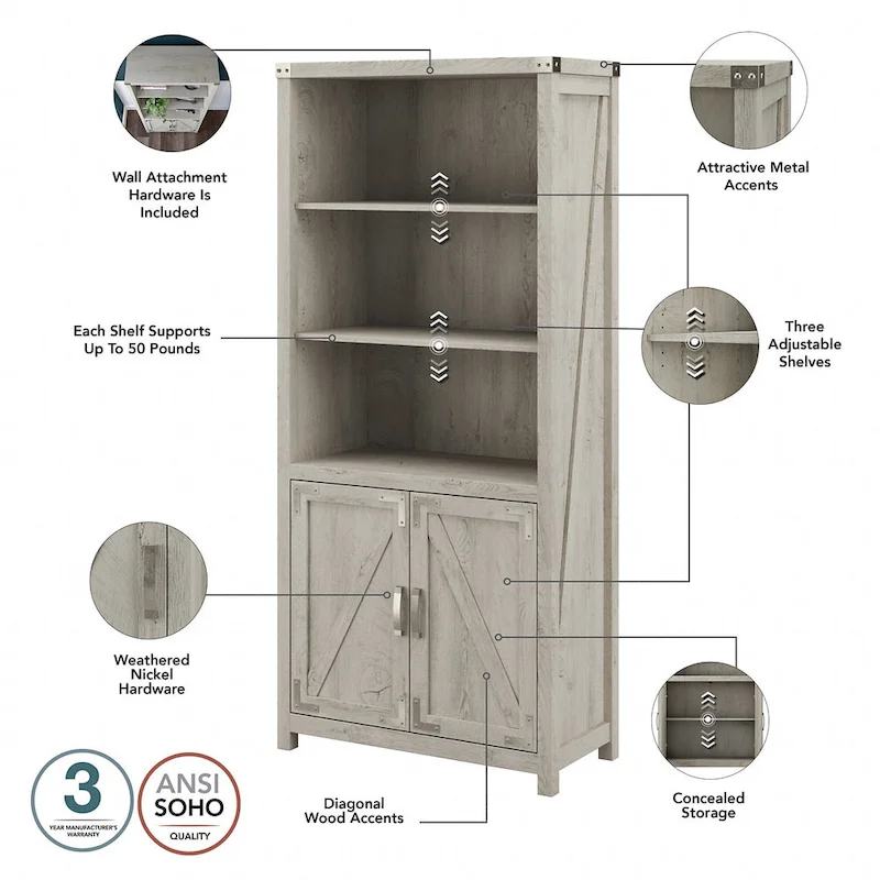 Knoxville 60W L-Desk with File Cabinet and Bookcase by Bush Furniture