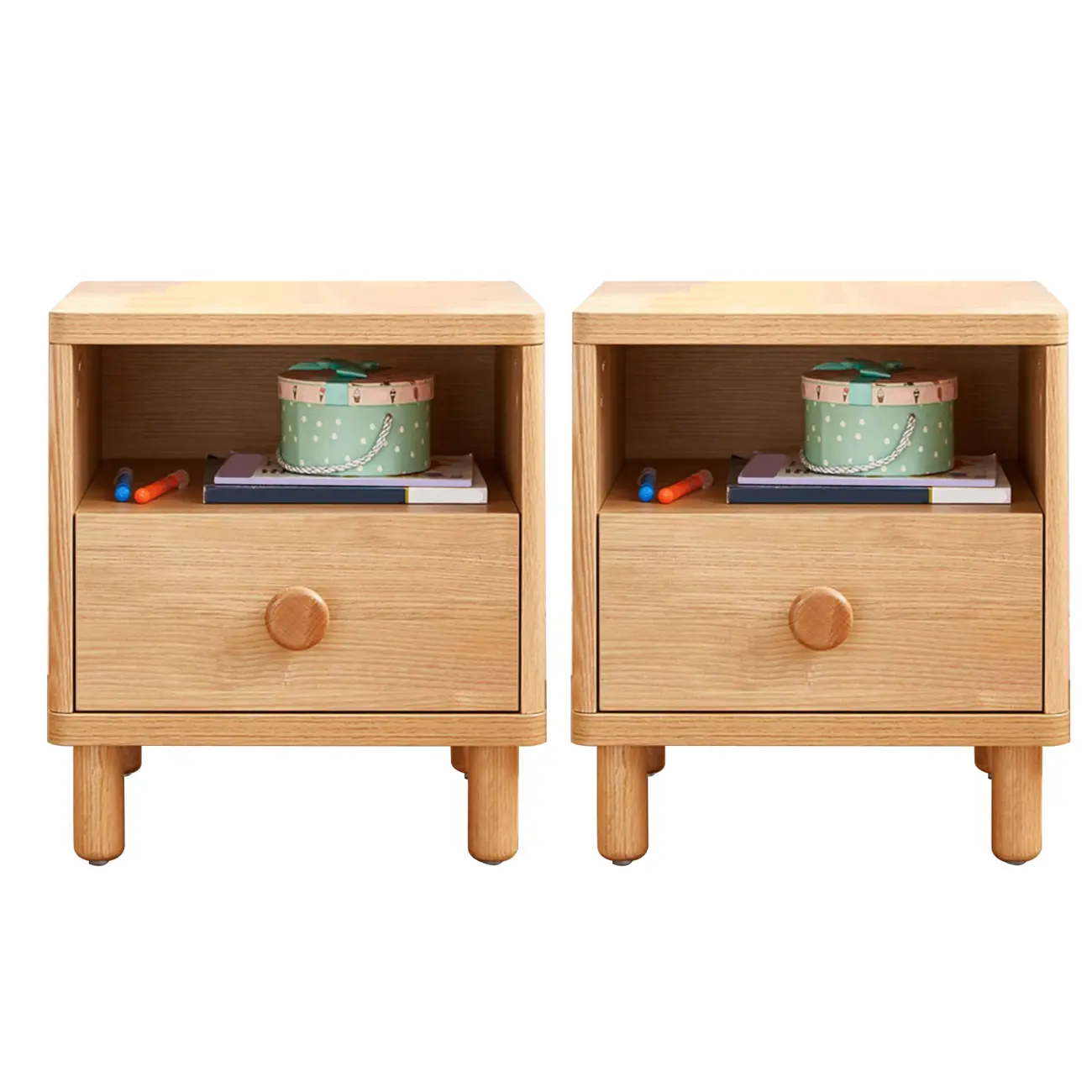 Childroom Solid Wood  2-Tier Small Nightstand with Legs