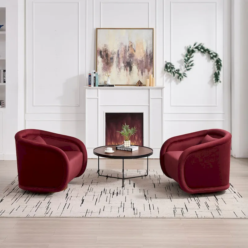 Swivel Accent Chair, 360-degree Swivel Barrel Chair with Velvet Fabric Upholstery, Comfy Pumpkin-Shaped Swivel Chair