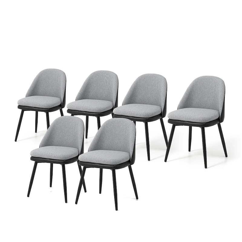 Glitzhome Modern Set of 2/4 PU Leather Mixed Fabric Dining Side Chairs with Metal Legs