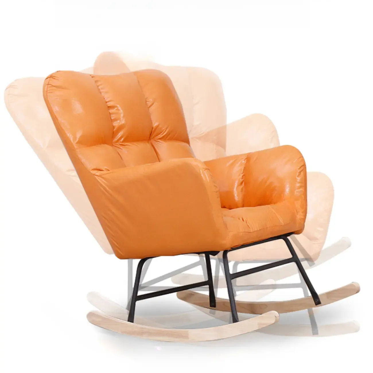 Tech Cloth Upholstered Wood Rocking Chair with Recessed Arm