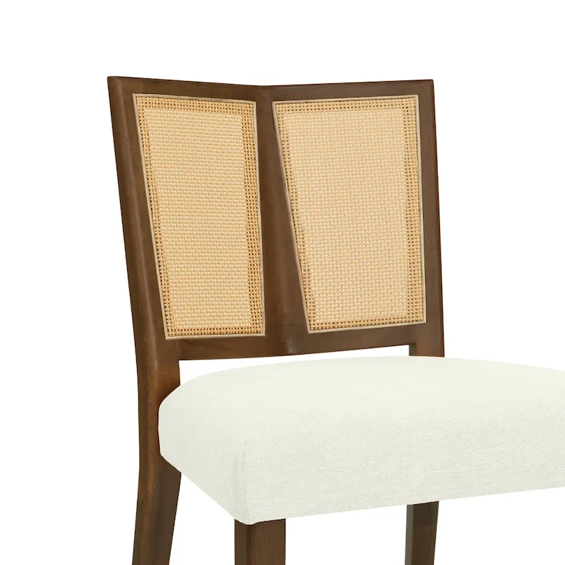 Mid-Century Rattan Back Upholstered Dining Chair Set of 2