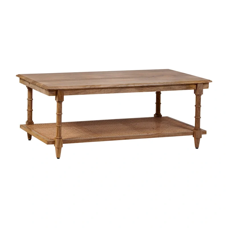 Carolina Living Chesterfield Wood & Cane Coffee Table - Whitewash