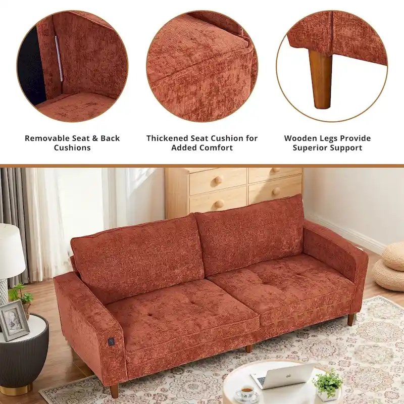 82.6 Inch Modern Living Room Chenille Recliner Sofa, loveseat Sofa,Removable Sofa Cover with USB, Easy to Instal